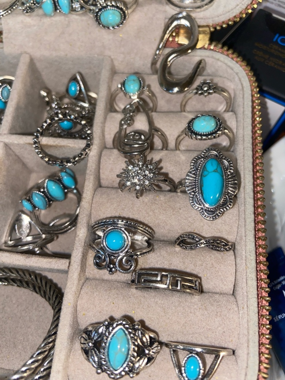 Silvertone Turquoise Set of 5 Assorted - Picture 2 of 6